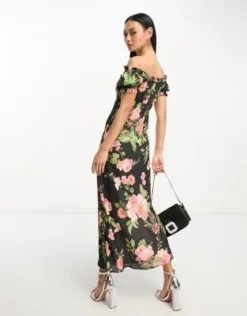 ASOS DESIGN - Vestito Milkmaid Midi A Fiori Rosa Con Scollo Bardot E Allacciatura Sul Davanti -Vendite ASOS Maternity || RIVER ISLAND || Monki 204318490 3