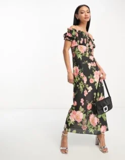 ASOS DESIGN - Vestito Milkmaid Midi A Fiori Rosa Con Scollo Bardot E Allacciatura Sul Davanti -Vendite ASOS Maternity || RIVER ISLAND || Monki 204318490 4