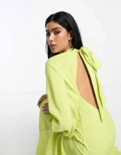 ASOS DESIGN - Vestito Al Polpaccio Color Lime Accollato E Allacciato Dietro Con Fondo Asimmetrico E Apertura A Goccia Sul Davanti -Vendite ASOS Maternity || RIVER ISLAND || Monki 204318491 3
