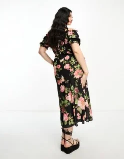 ASOS DESIGN Curve - Vestito Milkmaid Midi A Fiori Rosa Con Scollo Squadrato Con Allacciatura Sul Davanti -Vendite ASOS Maternity || RIVER ISLAND || Monki 204318492 2