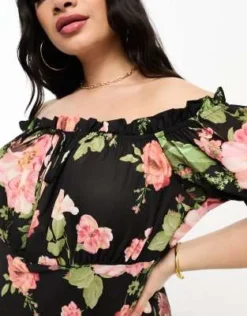 ASOS DESIGN Curve - Vestito Milkmaid Midi A Fiori Rosa Con Scollo Squadrato Con Allacciatura Sul Davanti -Vendite ASOS Maternity || RIVER ISLAND || Monki 204318492 3