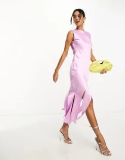 ASOS DESIGN - Vestito Midi Senza Maniche Asimmetrico Strutturato A Pannelli Lilla Con Orlo Sfrangiato