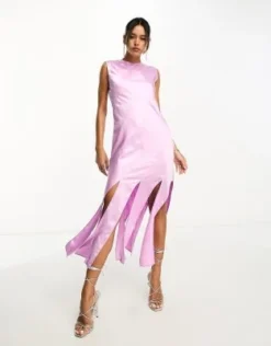 ASOS DESIGN - Vestito Midi Senza Maniche Asimmetrico Strutturato A Pannelli Lilla Con Orlo Sfrangiato -Vendite ASOS Maternity || RIVER ISLAND || Monki 204318505 3