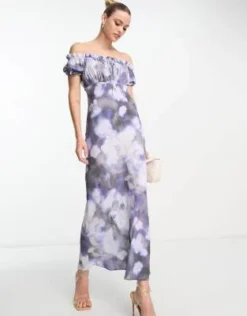 ASOS DESIGN Tall - Vestito Milkmaid Midi Blu A Fiori Con Scollo Squadrato Con Allacciatura Sul Davanti -Vendite ASOS Maternity || RIVER ISLAND || Monki 204318540 4