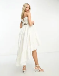 ASOS Maternity ASOS DESIGN Maternity - Vestito Midi A Fascia In Cotone Bianco Arricciato Con Fondo Asimmetrico -Vendite ASOS Maternity || RIVER ISLAND || Monki 204318645 2