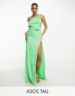 ASOS DESIGN Tall - Vestito Lungo A Spalle Scoperte Color Lime Con Stampa Sfocata E Design Incrociato