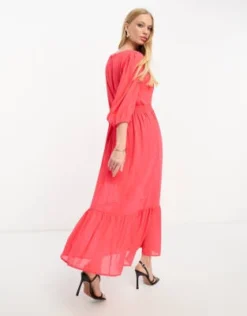French Connection - Vestito Midi Stile Bohémien Rosso Testurizzato Con Maniche A Palloncino -Vendite ASOS Maternity || RIVER ISLAND || Monki 204319697 3