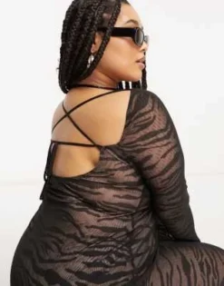 ASOS DESIGN Curve - Vestito Midi A Maniche Lunghe In Rete Con Stampa Zebrata E Reticolo Sul Retro -Vendite ASOS Maternity || RIVER ISLAND || Monki 204321425 3