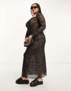 ASOS DESIGN Curve - Vestito Midi A Maniche Lunghe In Rete Con Stampa Zebrata E Reticolo Sul Retro -Vendite ASOS Maternity || RIVER ISLAND || Monki 204321425 4