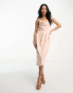 Closet London - Vestito Midi Color Cipria Con Scollo Ad Anello