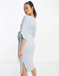 Closet London Petite - Vestito Longuette Midi Blu Polvere A Coste -Vendite ASOS Maternity || RIVER ISLAND || Monki 204337124 2