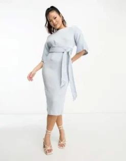 Closet London Petite - Vestito Longuette Midi Blu Polvere A Coste -Vendite ASOS Maternity || RIVER ISLAND || Monki 204337124 3