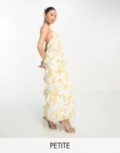 Forever New Petite - Vestito Lungo A Fiori Gialli Con Volant