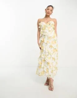 Forever New Petite - Vestito Lungo A Fiori Gialli Con Volant -Vendite ASOS Maternity || RIVER ISLAND || Monki 204337456 4