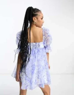 Forever New Petite - Vestito Corto In Organza Blu A Fiori Con Maniche A Sbuffo -Vendite ASOS Maternity || RIVER ISLAND || Monki 204337550 3