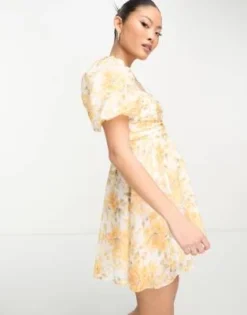 Forever New Petite - Vestito Corto Giallo A Fiori Con Maniche A Sbuffo -Vendite ASOS Maternity || RIVER ISLAND || Monki 204337583 3