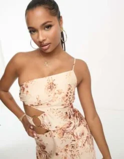 Forever New Petite - Vestito Lungo In Raso A Fiori Marrone Con Cut-out -Vendite ASOS Maternity || RIVER ISLAND || Monki 204337629 4