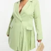 In The Style Plus - Vestito Blazer Verde Salvia Con Fondo A Pieghe