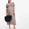 ASOS Maternity ASOS DESIGN Maternity - Vestito Midi Da Giorno Arricciato In Vita Con Maniche Voluminose A Fiorellini