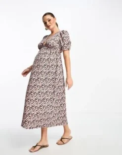 ASOS Maternity ASOS DESIGN Maternity - Vestito Midi Da Giorno Arricciato In Vita Con Maniche Voluminose A Fiorellini -Vendite ASOS Maternity || RIVER ISLAND || Monki 204339219 3