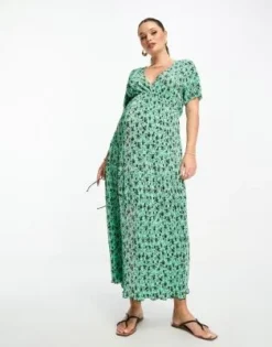 ASOS Maternity ASOS DESIGN Maternity - Vestito Midi Plissé A Balze Verde E Nero A Fiorellini A Portafoglio -Vendite ASOS Maternity || RIVER ISLAND || Monki 204339260 3