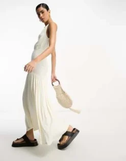 ASOS DESIGN - Vestito Midi Drappeggiato Crema Con Fascia In Vita Asimmetrica -Vendite ASOS Maternity || RIVER ISLAND || Monki 204339300 3