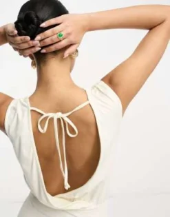 ASOS DESIGN - Vestito Midi Drappeggiato Crema Con Fascia In Vita Asimmetrica -Vendite ASOS Maternity || RIVER ISLAND || Monki 204339300 4