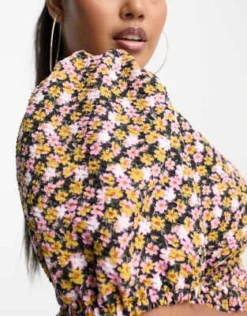 ASOS DESIGN Curve - Vestito Midi Da Giorno Arricciato In Vita Con Maniche Voluminose Con Stampa A Fiorellini -Vendite ASOS Maternity || RIVER ISLAND || Monki 204339380 3