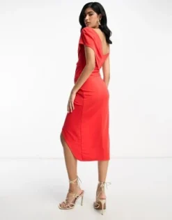 ASOS DESIGN - Vestito Midi A Portafoglio In Raso Rosso Drappeggiato -Vendite ASOS Maternity || RIVER ISLAND || Monki 204344058 3