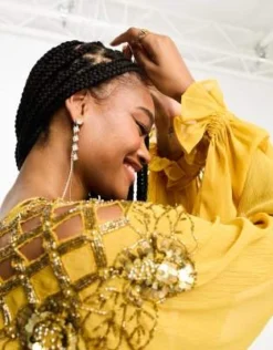 ASOS DESIGN Tall - Vestito Midi Color Senape Con Vita Elasticizzata E Decorazioni Floreali E A Reticolo -Vendite ASOS Maternity || RIVER ISLAND || Monki 204344275 3