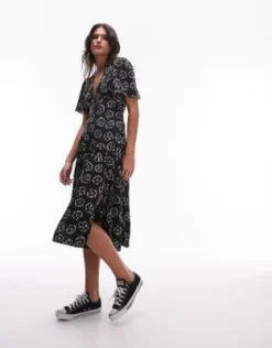 Topshop - Vestito Da Giorno Midi Monocromatico A Fiori Con Scollo A V -Vendite ASOS Maternity || RIVER ISLAND || Monki 204346771 4