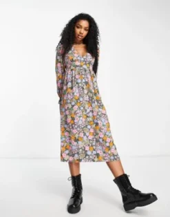 Monki - Vestito Midi A Maniche Lunghe Con Stampa A Fiori Multicolore -Vendite ASOS Maternity || RIVER ISLAND || Monki 204349118 4