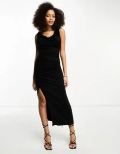 ASOS DESIGN - Vestito Midi Con Scollo Ad Anello Drappeggiato Nero -Vendite ASOS Maternity || RIVER ISLAND || Monki 204350949 4