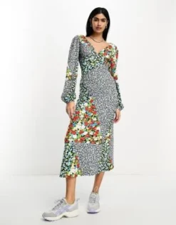 ASOS DESIGN - Vestito Midi A Maniche Lunghe Con Scollo A V E Stampa Mista -Vendite ASOS Maternity || RIVER ISLAND || Monki 204351021 4