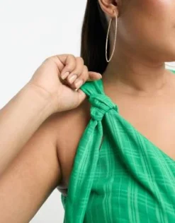 ASOS DESIGN Curve - Vestito Midi A Pieghe Con Scollo Profondo E Spalline Annodate In Jacquard Verde Smeraldo A Quadri -Vendite ASOS Maternity || RIVER ISLAND || Monki 204353202 3