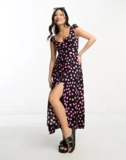 ASOS DESIGN Petite - Vestito Midi In Viscosa A Pois Con Spacco Sul Davanti E Scollo A Cuore -Vendite ASOS Maternity || RIVER ISLAND || Monki 204353241 4