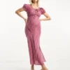 ASOS Maternity ASOS DESIGN Maternity - Vestito Milkmaid Midi In Viscosa Con Laccetti Sullo Scollo E Stampa A Fiori