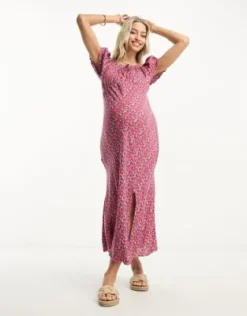 ASOS Maternity ASOS DESIGN Maternity - Vestito Milkmaid Midi In Viscosa Con Laccetti Sullo Scollo E Stampa A Fiori -Vendite ASOS Maternity || RIVER ISLAND || Monki 204353309 4