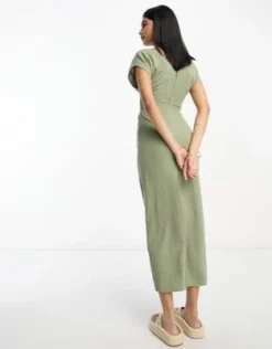 ASOS DESIGN - Vestito Midi In Lino Kaki Con Scollo A V, Gonna Longuette E Doppio Fiocco -Vendite ASOS Maternity || RIVER ISLAND || Monki 204353400 4