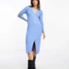 Object - Vestito Midi Blu Con Bottoni E Cut-out