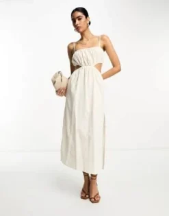 Pretty Lavish - Vestito Al Polpaccio Color Ostrica Arricciato Con Cut-out