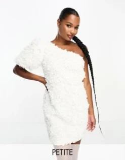 Esclusiva Collective The Label Petite - Vestito Corto Monospalla Con Volant Bianco