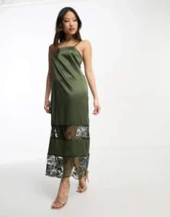 River Island Petite - Vestito Sottoveste Kaki Con Dettagli In Pizzo -Vendite ASOS Maternity || RIVER ISLAND || Monki 204365153 4