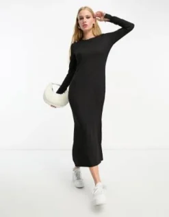 River Island - Vestito Midi Nero A Colonna Con Spacco Laterale -Vendite ASOS Maternity || RIVER ISLAND || Monki 204365215 4