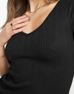 River Island - Vestito Midi Nero A Coste Con Maniche A Tre Quarti E Dettaglio Sul Collo -Vendite ASOS Maternity || RIVER ISLAND || Monki 204365869 3