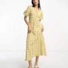 ASOS DESIGN - Vestito Da Giorno Midi Giallo A Quadri Testurizzato