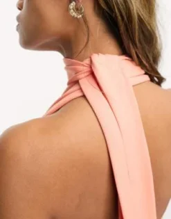 ASOS DESIGN - Vestito Longuette Midi Allacciato Al Collo Color Pesca Con Dettaglio Avvolgente -Vendite ASOS Maternity || RIVER ISLAND || Monki 204367425 3