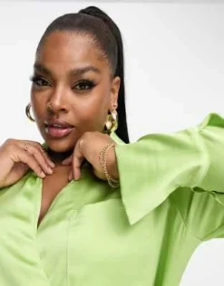 Pretty Lavish Curve - Vestito Camicia A Portafoglio Verde Mela Con Gonna Al Polpaccio -Vendite ASOS Maternity || RIVER ISLAND || Monki 204371856 3