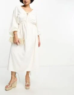 Pretty Lavish Curve - Vestito Lungo Bianco Con Maniche A Palloncino -Vendite ASOS Maternity || RIVER ISLAND || Monki 204371884 3