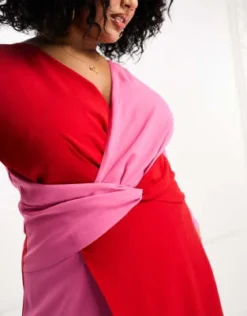 Pretty Lavish Curve - Vestito Lungo Rosa E Rosso A Contrasto Con Nodo Sul Davanti -Vendite ASOS Maternity || RIVER ISLAND || Monki 204371885 3